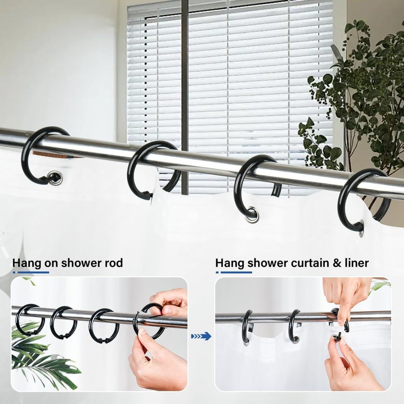 Kutesna 24PCS Shower Curtain Hooks,Black Shower Curtain Rings,Plastic Shower Hooks,Easy to Snap Closure,Rust Proof Anti-Drop Shower Rings,Smooth Sliding Curtain Hooks for Bathroom Shower Rods Curtains - Image 5